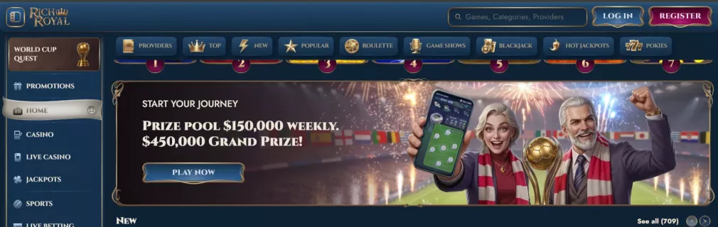 Rich Royal Casino Bonus 275% bis 7500 Euro plus Freispiele